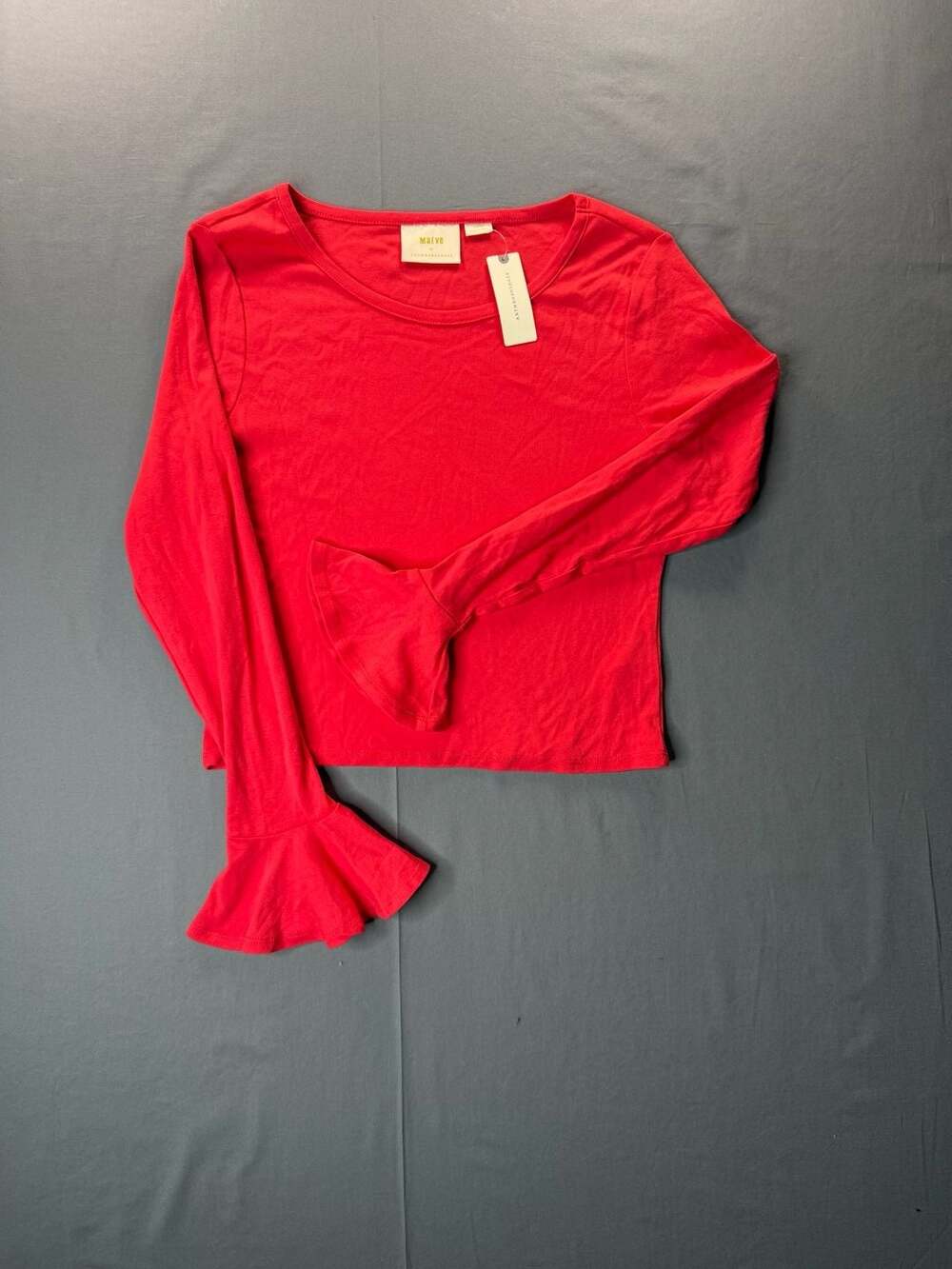 Maeve by Anthropologie Bell Sleeve Long Sleeve Top Size M Red New with Tags